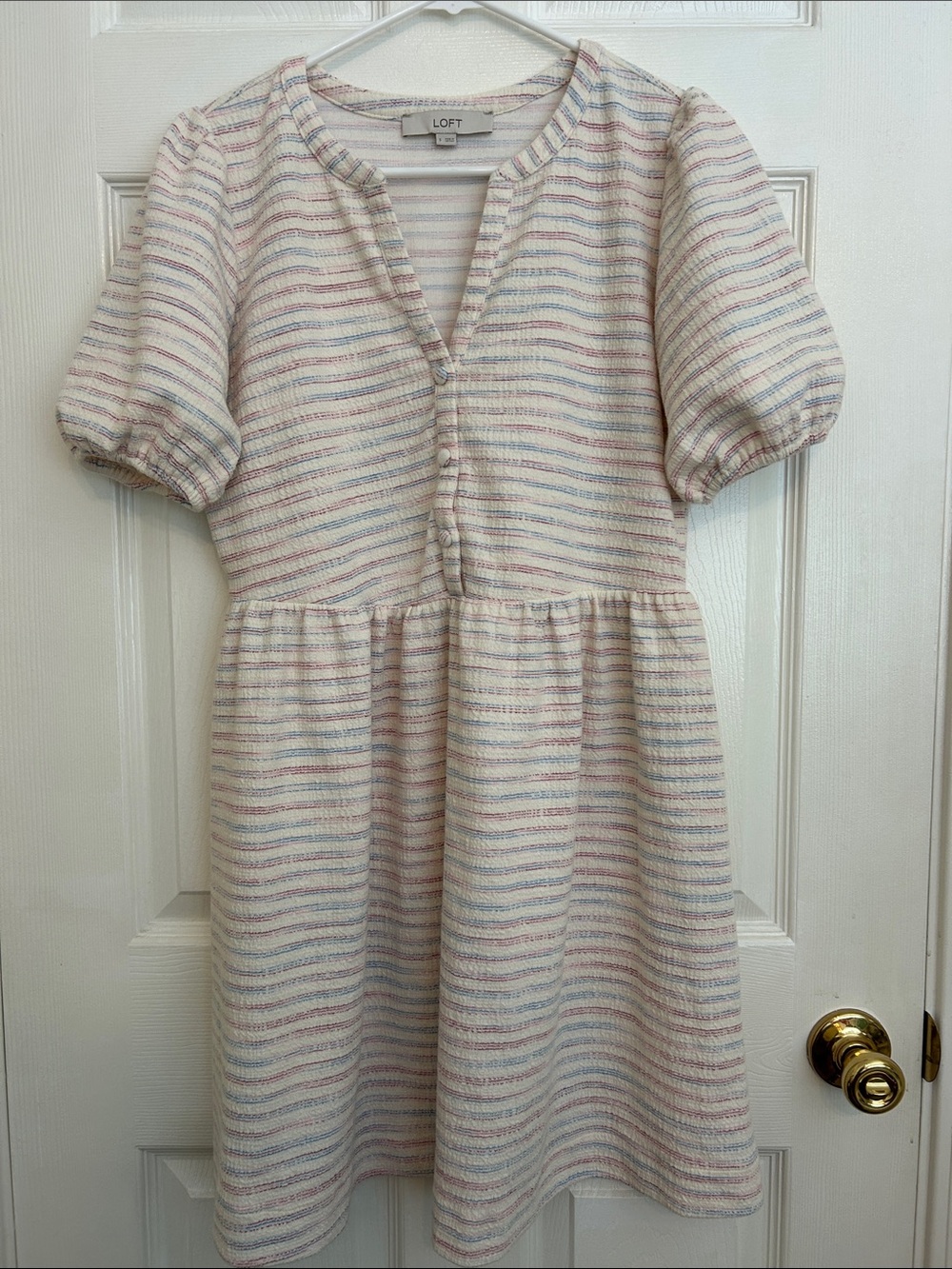 LOFT Women’s' Cream Striped Short-Sleeve Dress